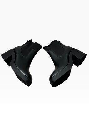 SM New York Black Ribbed Shaft Block Heel Ankle Boots Sz:9.5